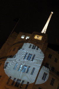 Projected Gobo onto Broadcasting House raises profile of building and introduces the Radio Theatre.