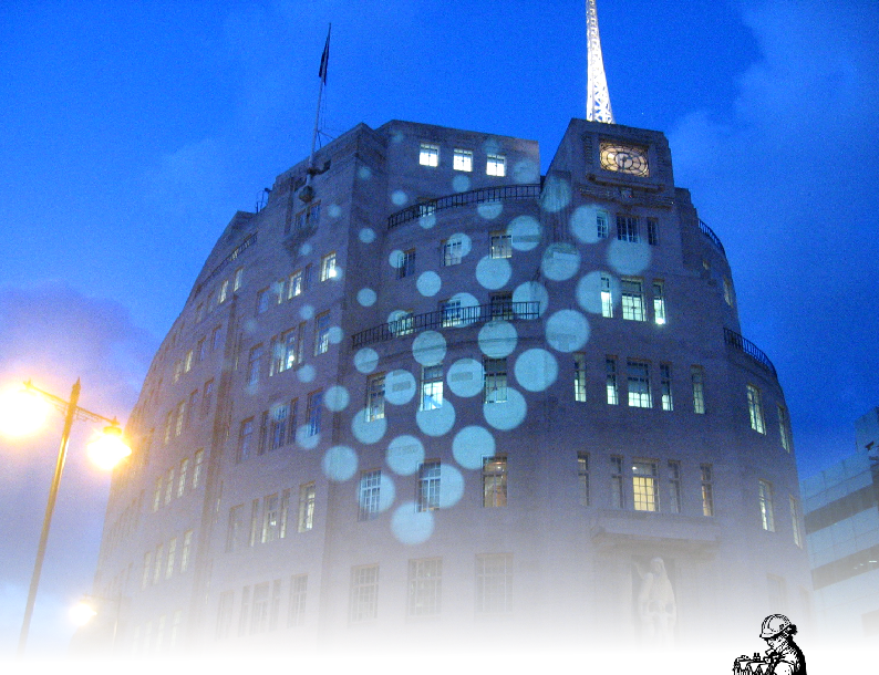 Exhibition Plus. Projected image from the Langham Hotel links to the Radio Theatre